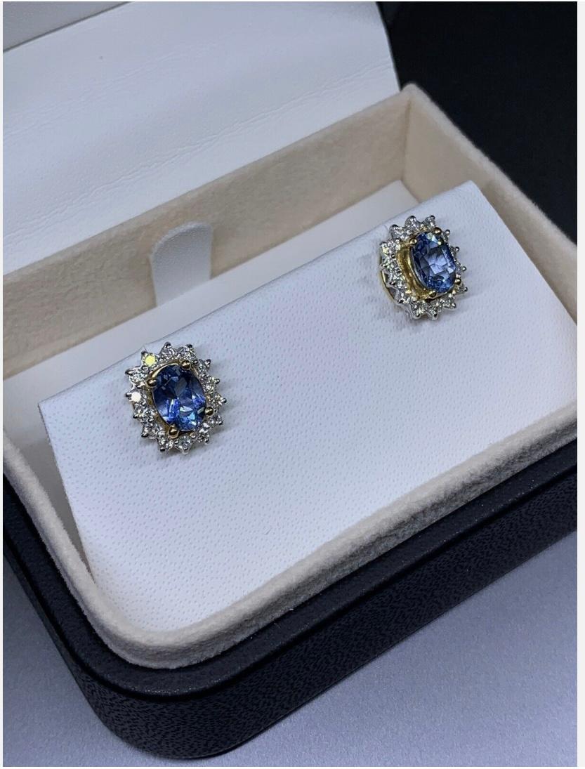 Pendientes solitarios gruesos de aguamarina y diamantes de 2,20 ct Oro amarillo de 18 ct en venta 2