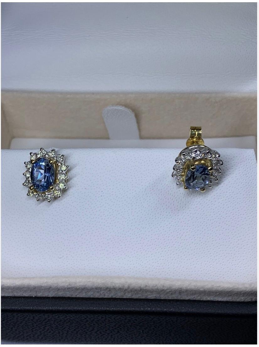 Pendientes solitarios gruesos de aguamarina y diamantes de 2,20 ct Oro amarillo de 18 ct en venta 3