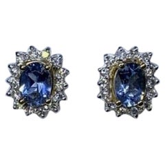 2.20ct Aigue-marine et diamant boucles d'oreilles solitaire chunky or jaune 18ct