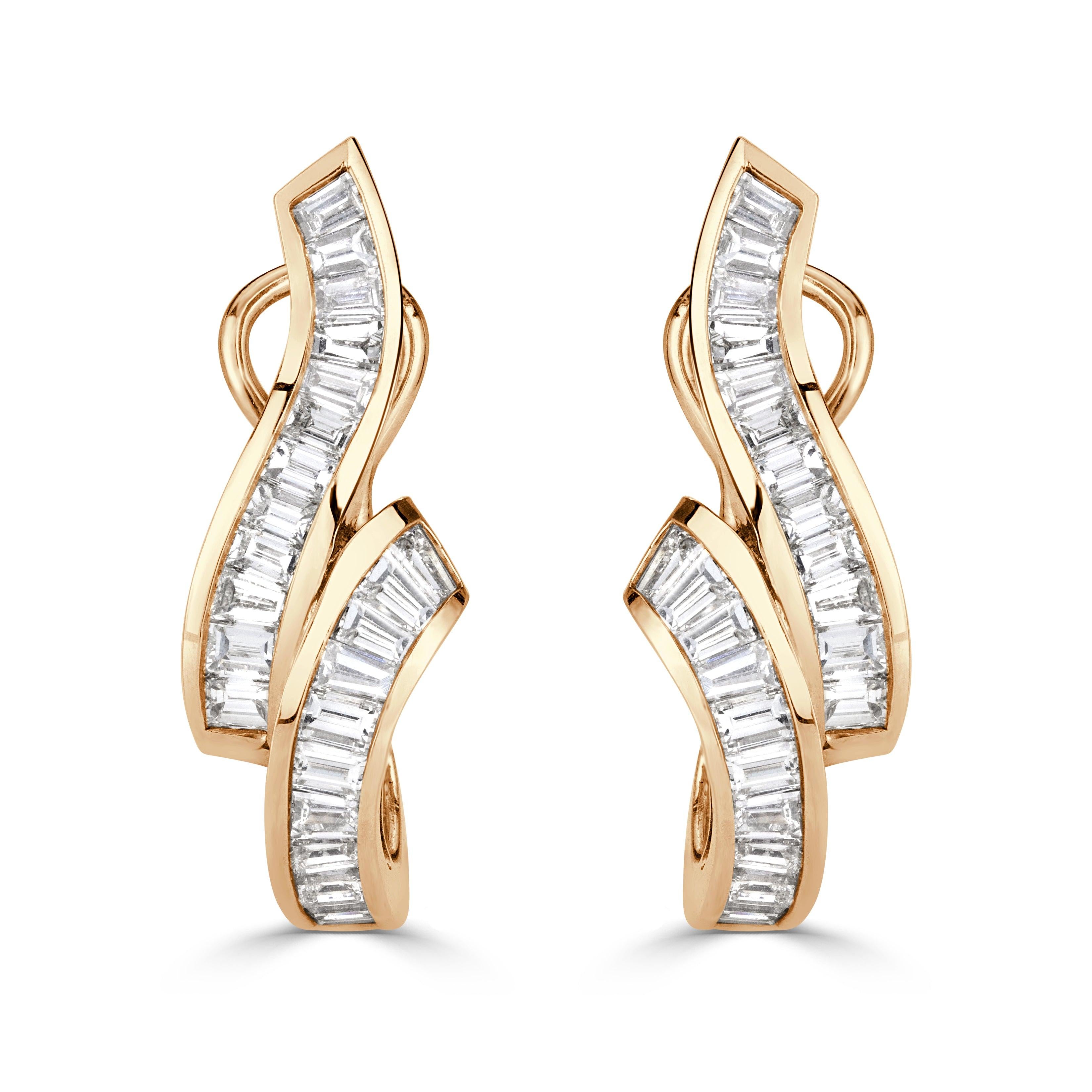 2.20ct Baguette Cut Diamond Earrings in 14K Yellow Gold