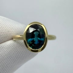 2.20ct Deep Teal Green Blue Sapphire Oval 18k Yellow Gold Solitaire Bezel Ring