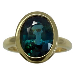 2.20ct Deep Teal Green Blue Sapphire Oval 18k Yellow Gold Solitaire Bezel Ring