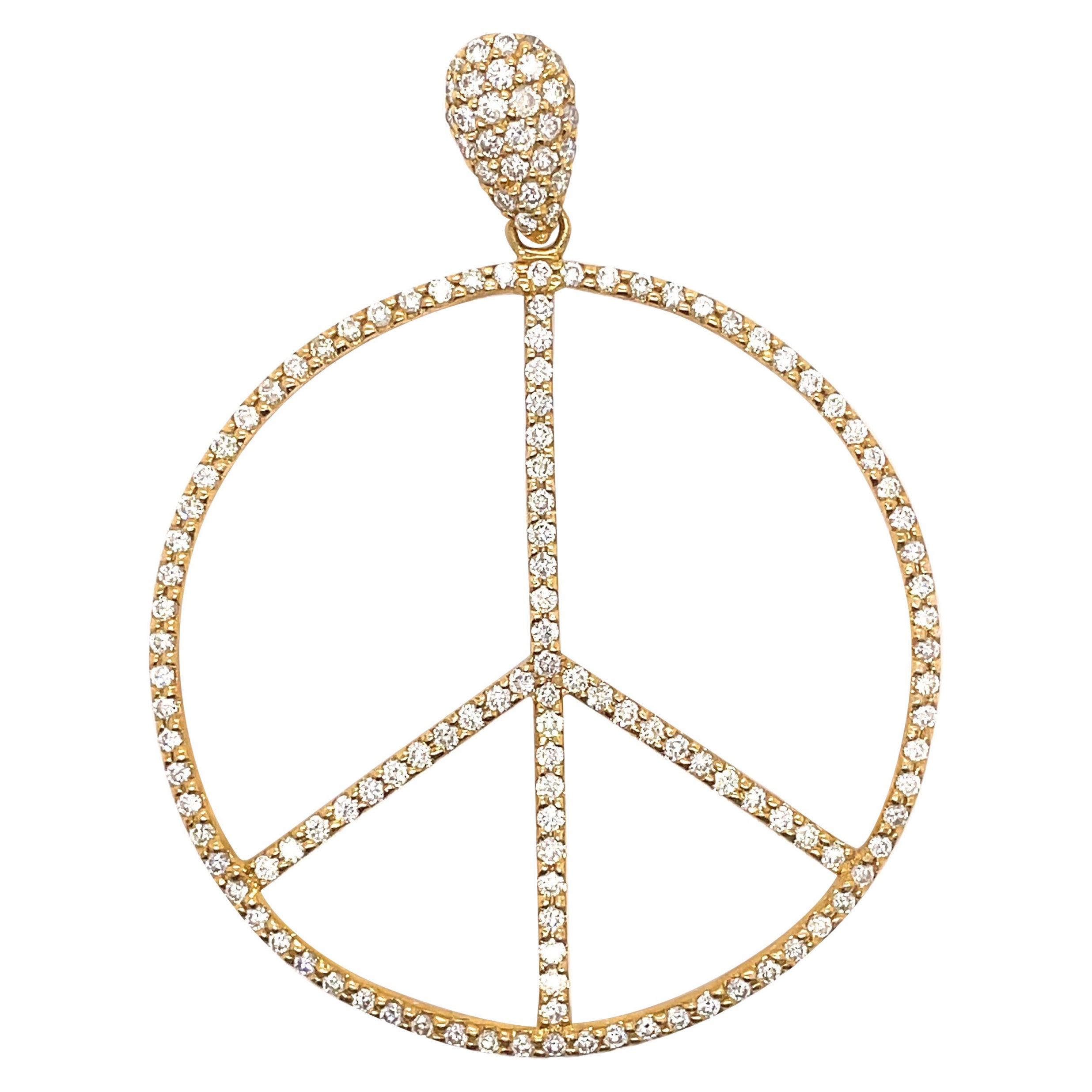 2.20ct Diamond Peace Sign Pendant 18k Yellow Gold