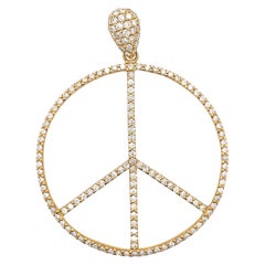 2.20ct Diamond Peace Sign Pendant 18k Yellow Gold