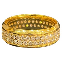 Anillo unisex de dos filas con un diamante de 2,20 ct, color F y claridad VS1, en oro amarillo de 18 quilates