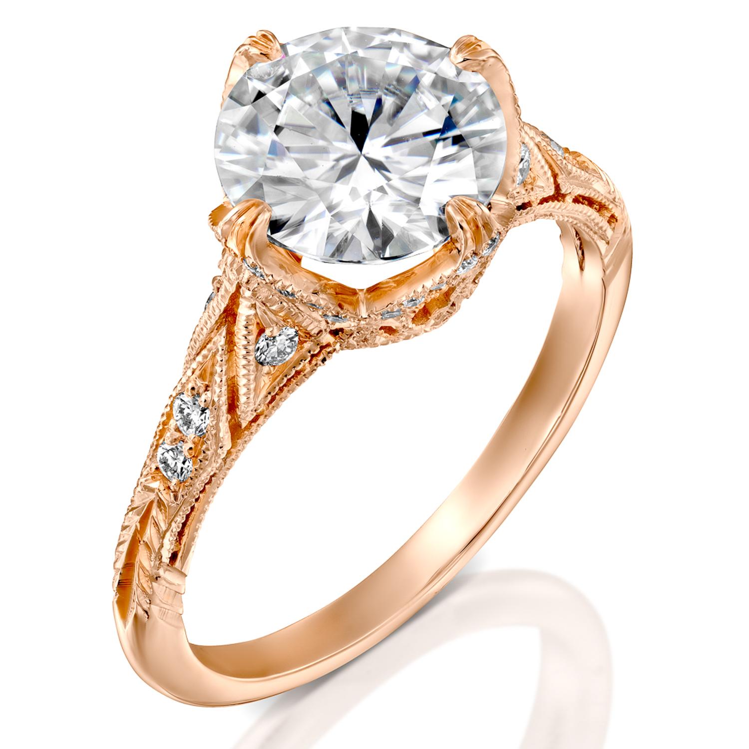 Round Cut 2.20 Carat GIA Vintage Ring, Round Brilliant Diamond Ring 18 Karat Rose Gold
