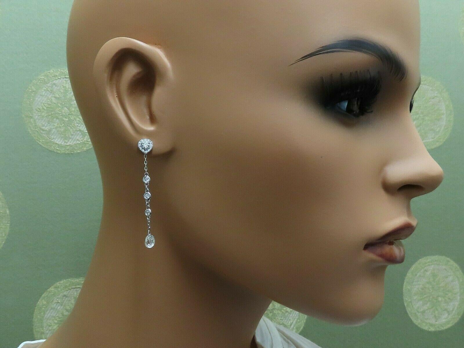Round Cut 2.20 Carat Natural Briolette Diamonds Dangle Station Yard Earrings 14 Karat For Sale