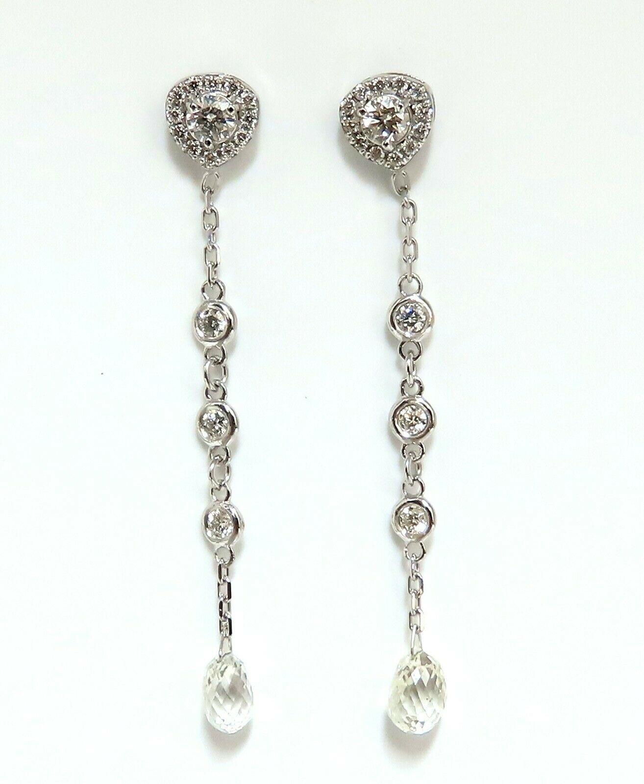 2.20 Carat Natural Briolette Diamonds Dangle Station Yard Earrings 14 Karat In New Condition For Sale In New York, NY