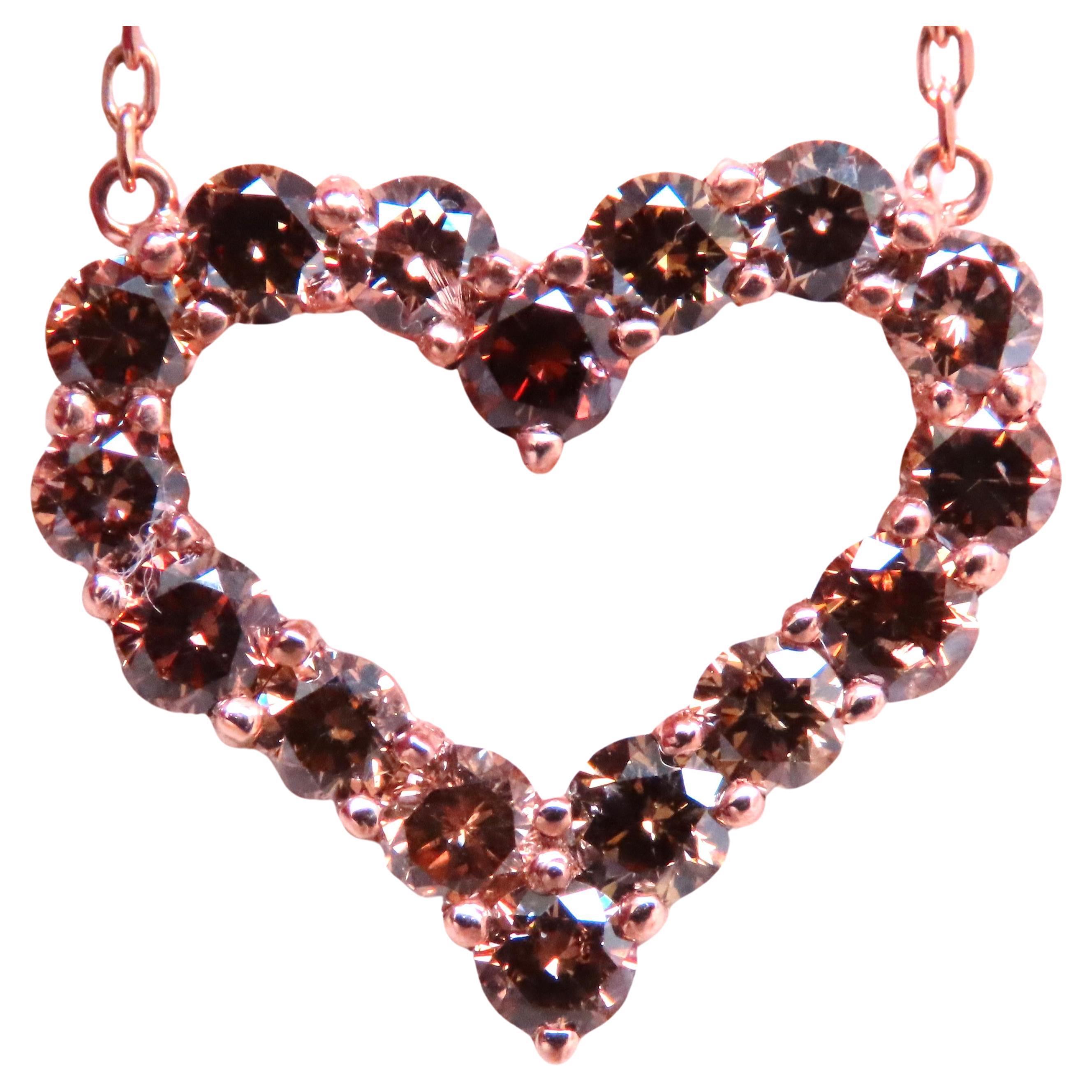 2.20ct Natural Fancy Brown Diamonds Heart Necklace 14kt Gold 12396 For Sale