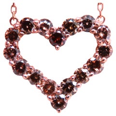 2.20ct Natural Fancy Brown Diamonds Heart Necklace 14kt Gold 12396