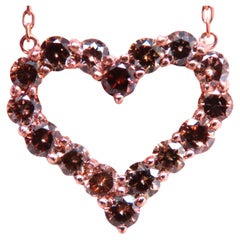 2.20ct Natural Fancy Brown Diamonds Heart Necklace 14kt Gold 12396*