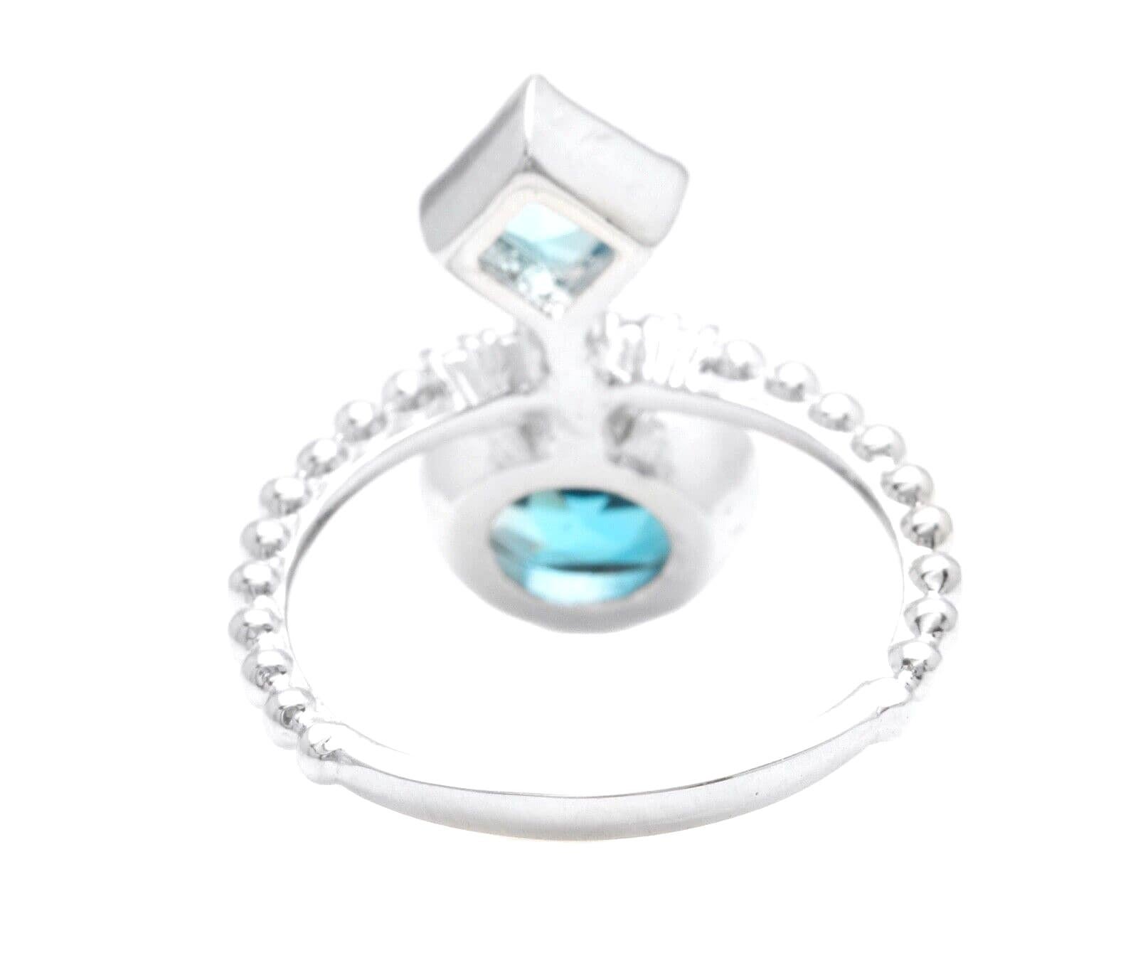 2.20Ct Natural London & Swiss Blue Topaz and Diamond 14K Solid White Gold Ring In New Condition For Sale In Los Angeles, CA