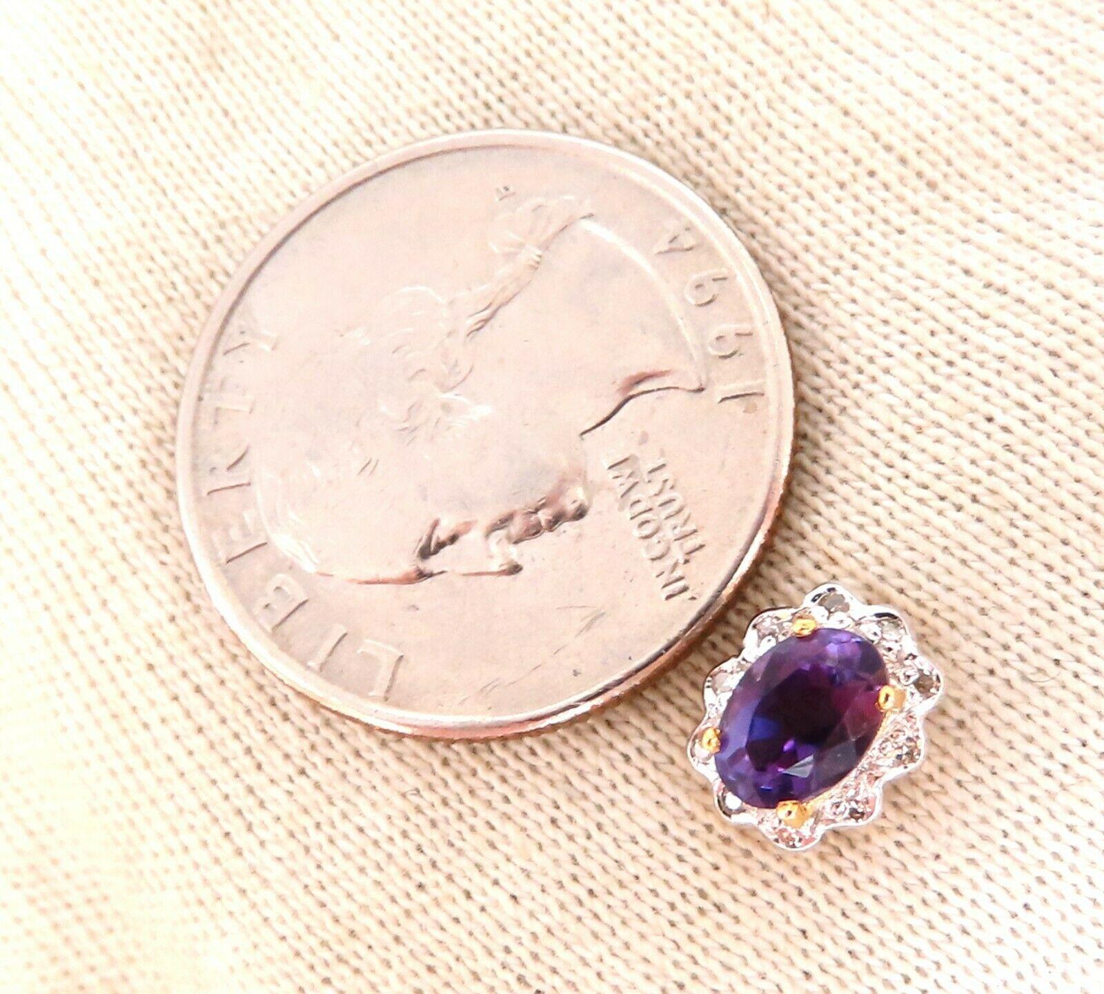 Natural Vivid Purple Amethyst Clip Earrings.

2ct natural vivid purple amethyst.

7x5 mm each

.20ct natural diamonds

H-color Si-1 clarity

14 karat yellow gold 2.2 grams

Overall earrings: 8 x 10mm

Depth: 6mm