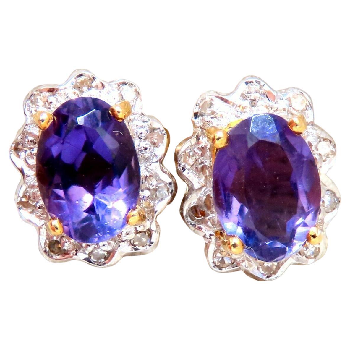 Clips d'oreilles en or 14 carats avec améthyste violette ovale naturelle de 2,20 carats