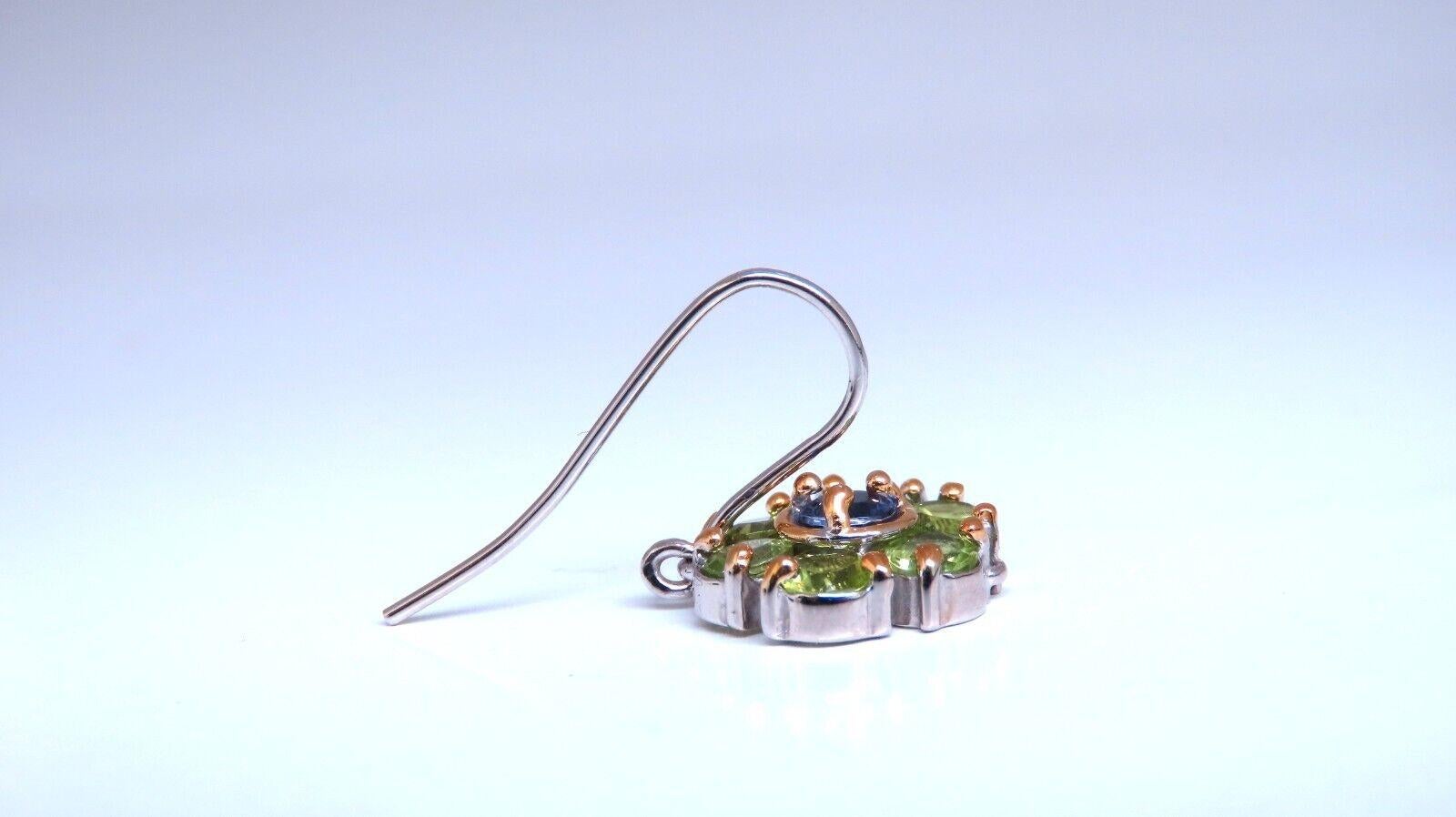 2,20 Karat natürlicher Peridot Tansanit Draht-Ohrringe 14kt Gold (Rundschliff)