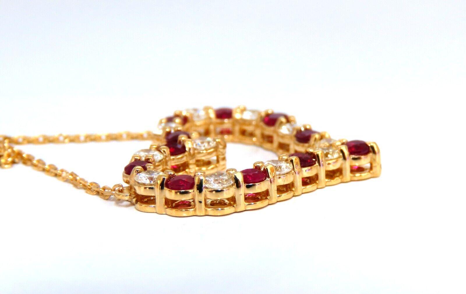 Open Heart Common Prong

Loves & Sparkles.

1ct. Natural Round Diamonds 
& 1.20ct Natural Red Ruby Heart necklace.

Diamonds: Full cut and Brilliant

G-color, Vs-2 clarity

Rubies, Bright Red, clean clarity & transparent.

Heart Measurements: 

25 x