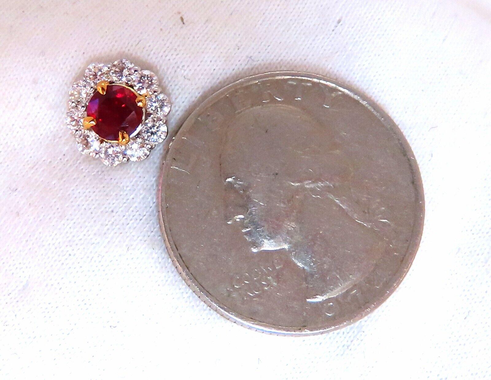 2.20 Carat Natural Ruby Diamond Cluster Stud Earrings 14 Karat In New Condition For Sale In New York, NY