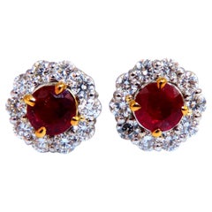 2.20 Carat Natural Ruby Diamond Cluster Stud Earrings 14 Karat