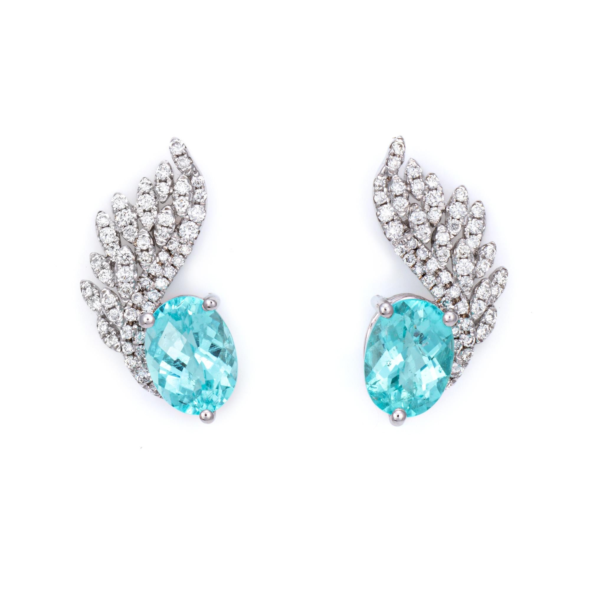 Oval Cut 2.20ct Paraiba Tourmaline Diamond Earrings Studs Estate 18k White Gold     For Sale