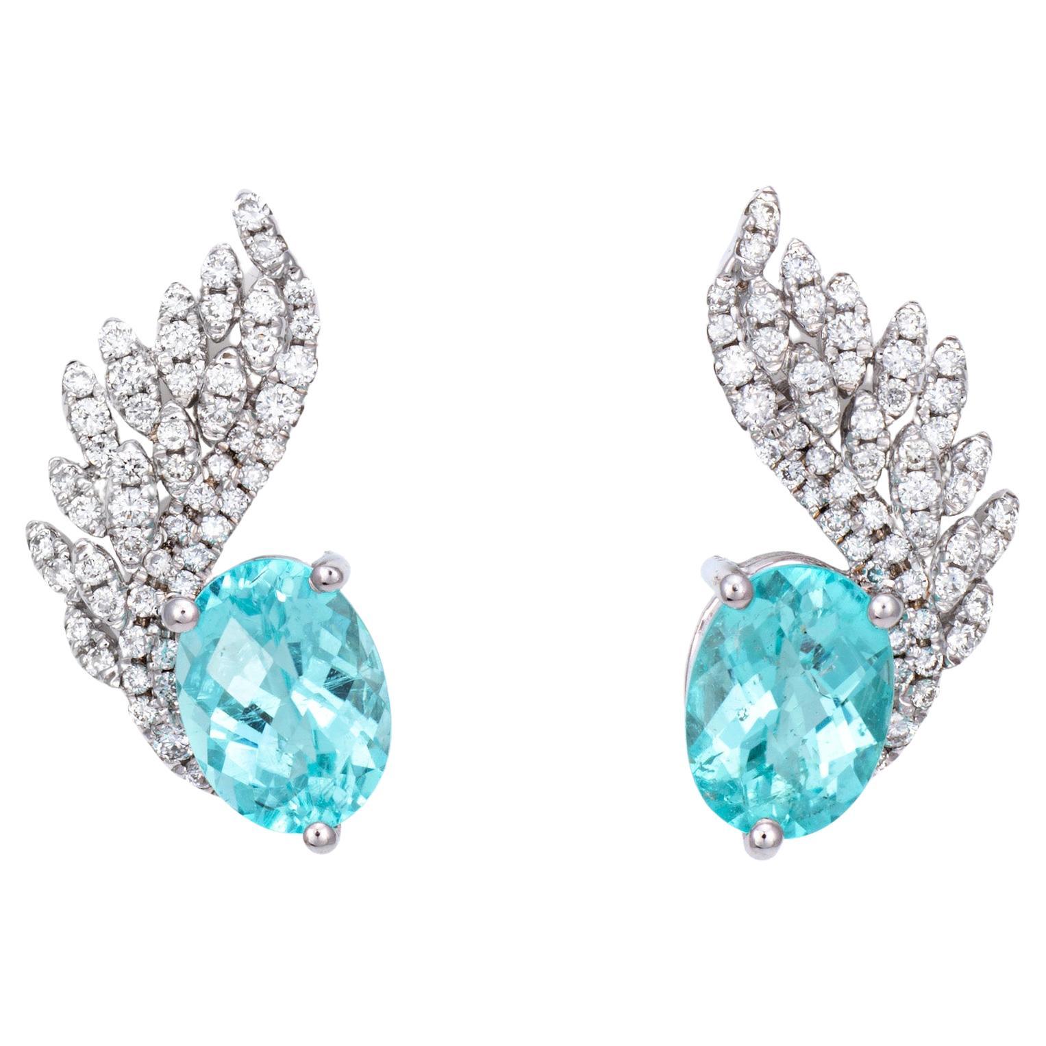 2.20ct Paraiba Tourmaline Diamond Earrings Studs Estate 18k White Gold    