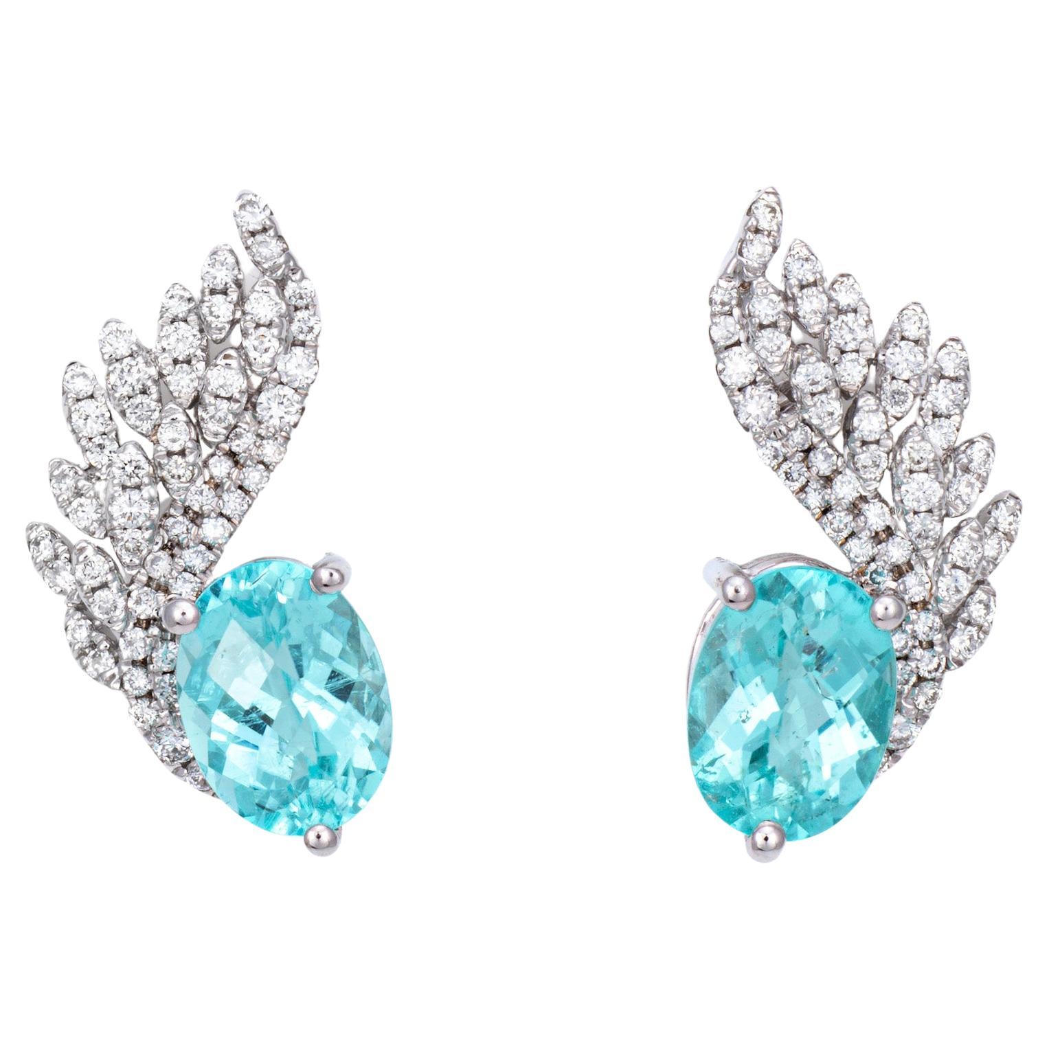 2.20ct Paraiba Tourmaline Diamond Earrings Studs Estate 18k White Gold