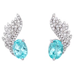 2.20ct Paraiba Tourmaline Diamond Earrings Studs Estate 18k White Gold    