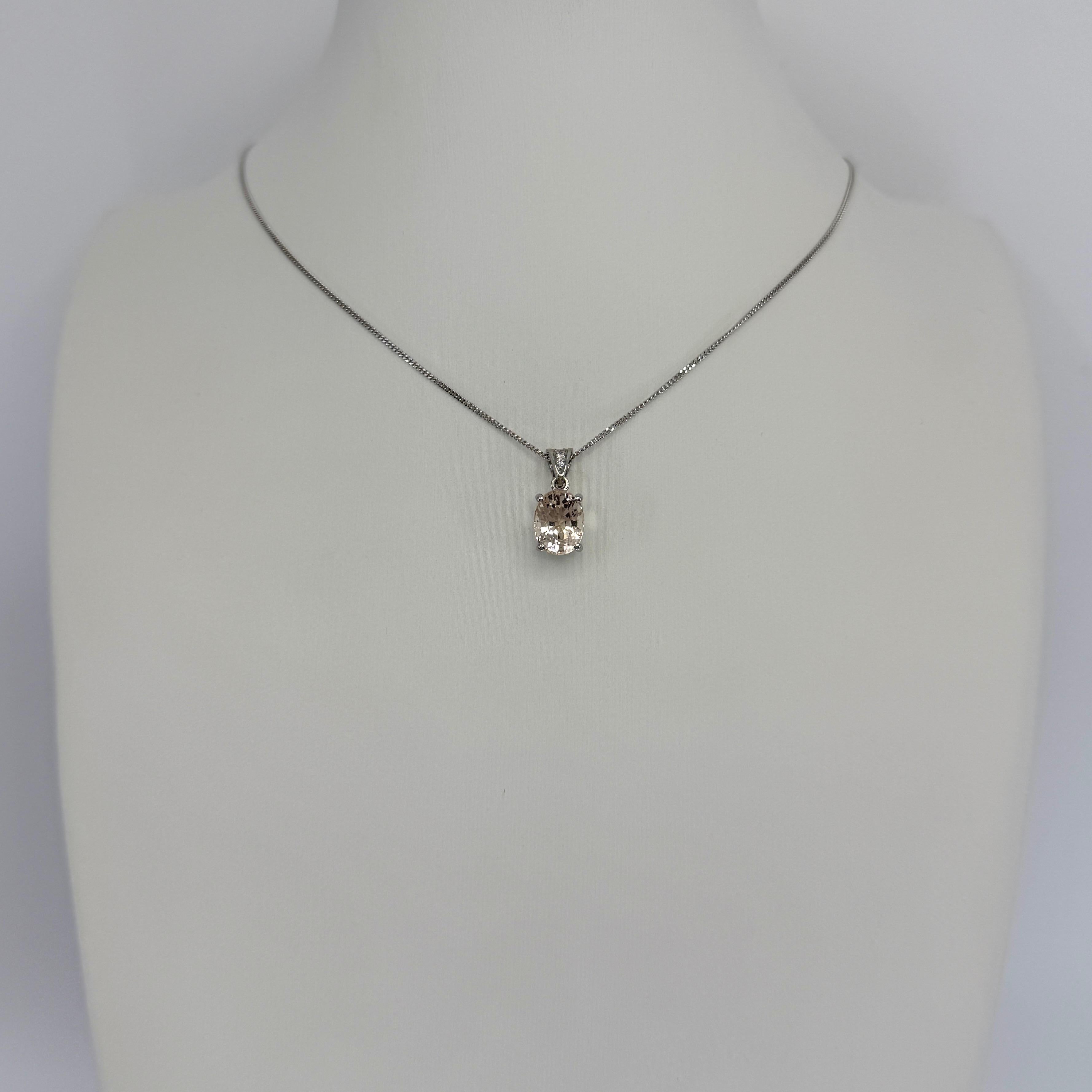 2.20ct Peach Orange Pink Morganite & Diamond Platinum Oval Cut Solitaire Pendant In New Condition In Birmingham, GB