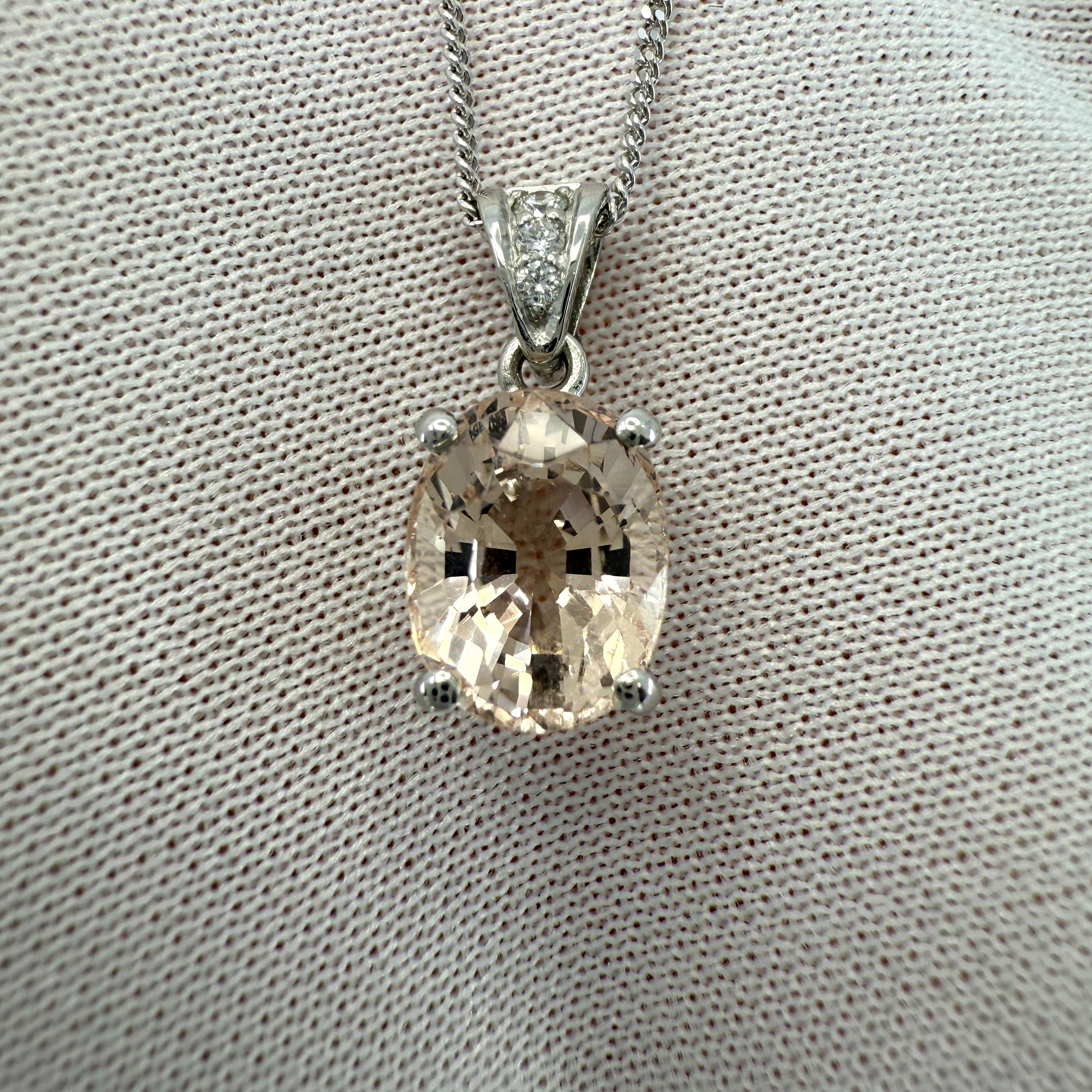2.20ct Peach Orange Pink Morganite & Diamond Platinum Oval Cut Solitaire Pendant 2