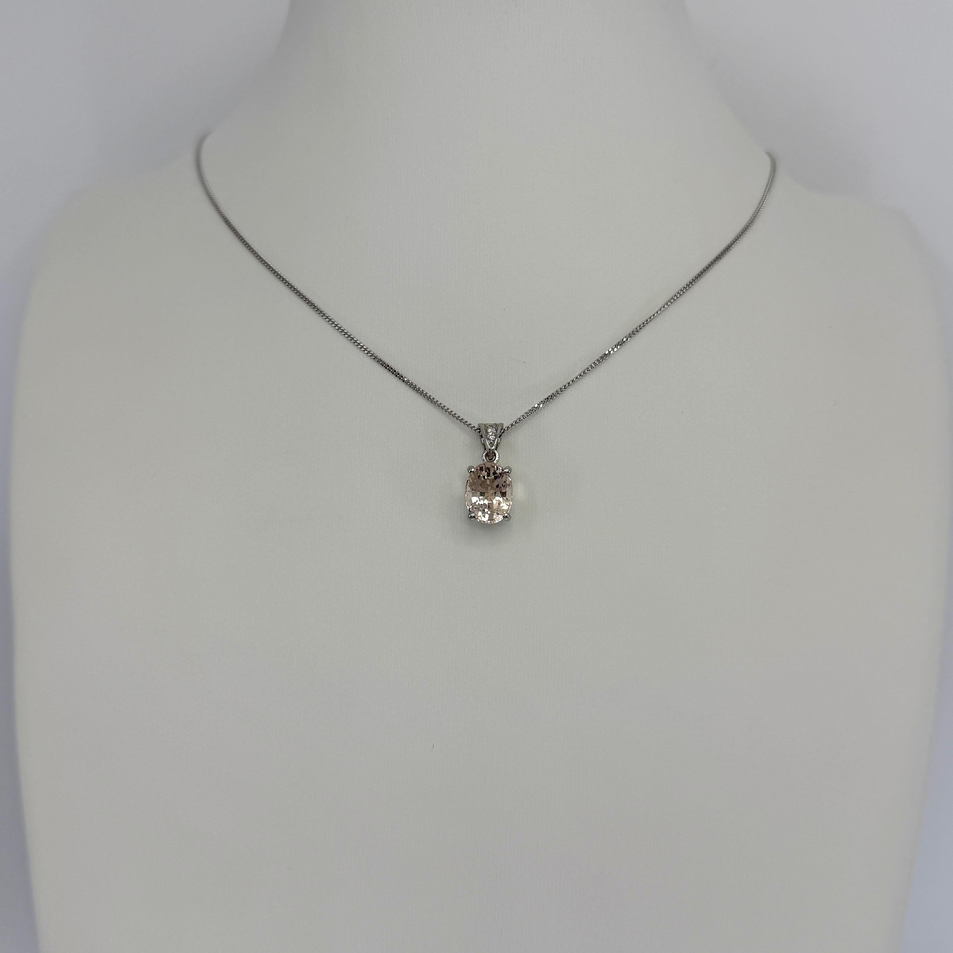 2.20ct Peach Orange Pink Morganite & Diamond Platinum Oval Cut Solitaire Pendant 3