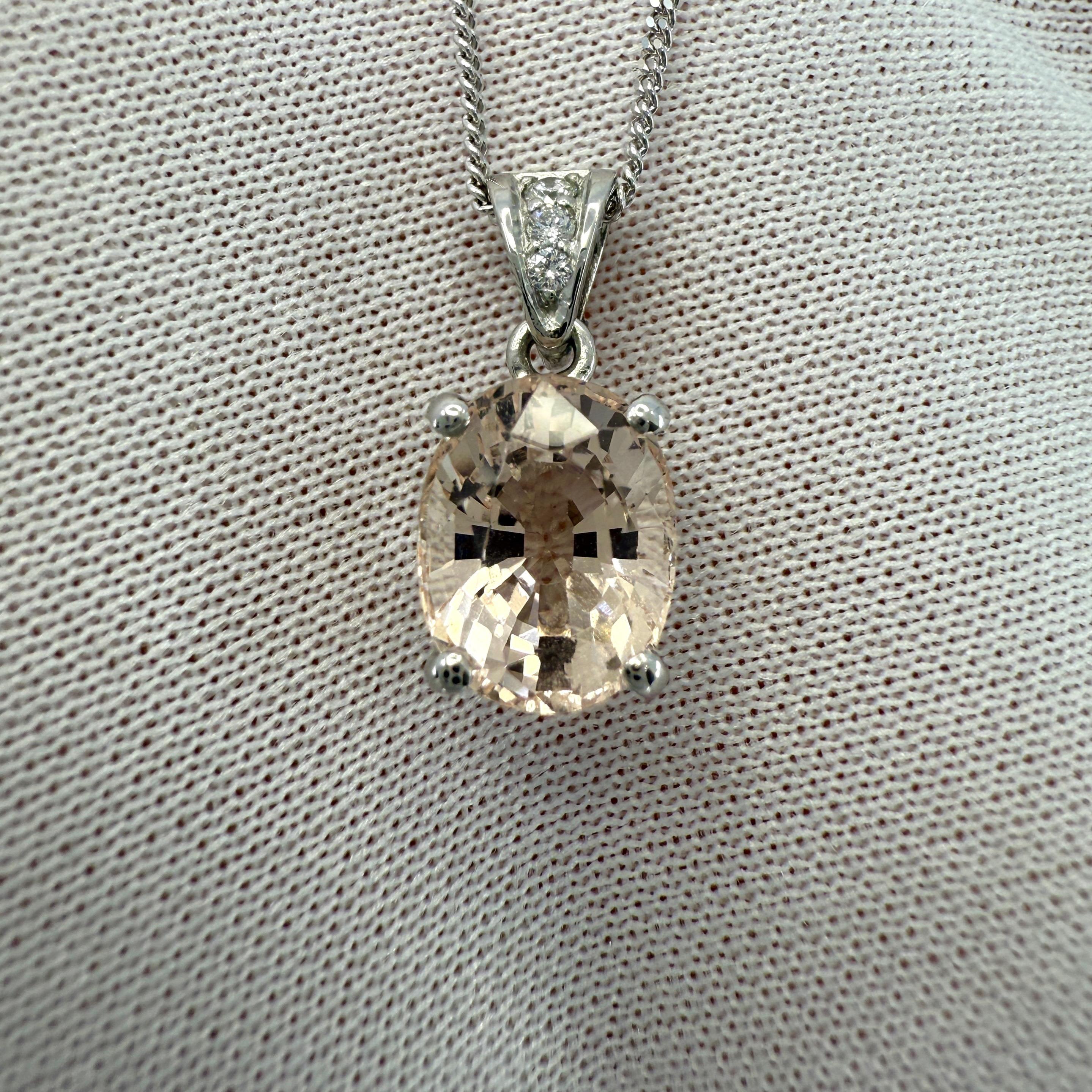 2.20ct Peach Orange Pink Morganite & Diamond Platinum Oval Cut Solitaire Pendant 4