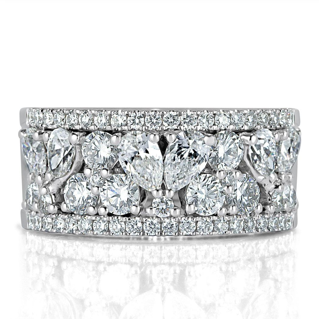 2.20ct Pear and Round Brilliant Cut Diamond Ring in 18k White Gold For Sale