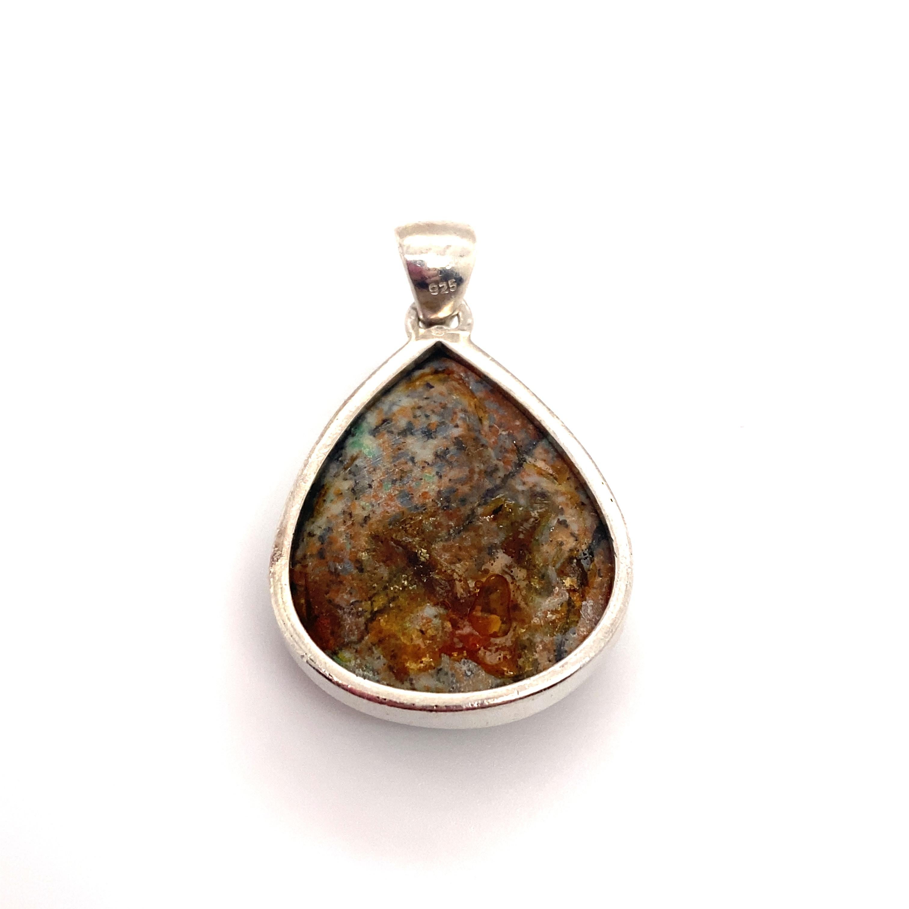22.0ct Pear Turquoise Pendant in Sterling Silver For Sale 1