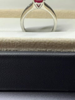 2.20ct Ruby and baguette diamond engagement ring in platinum.