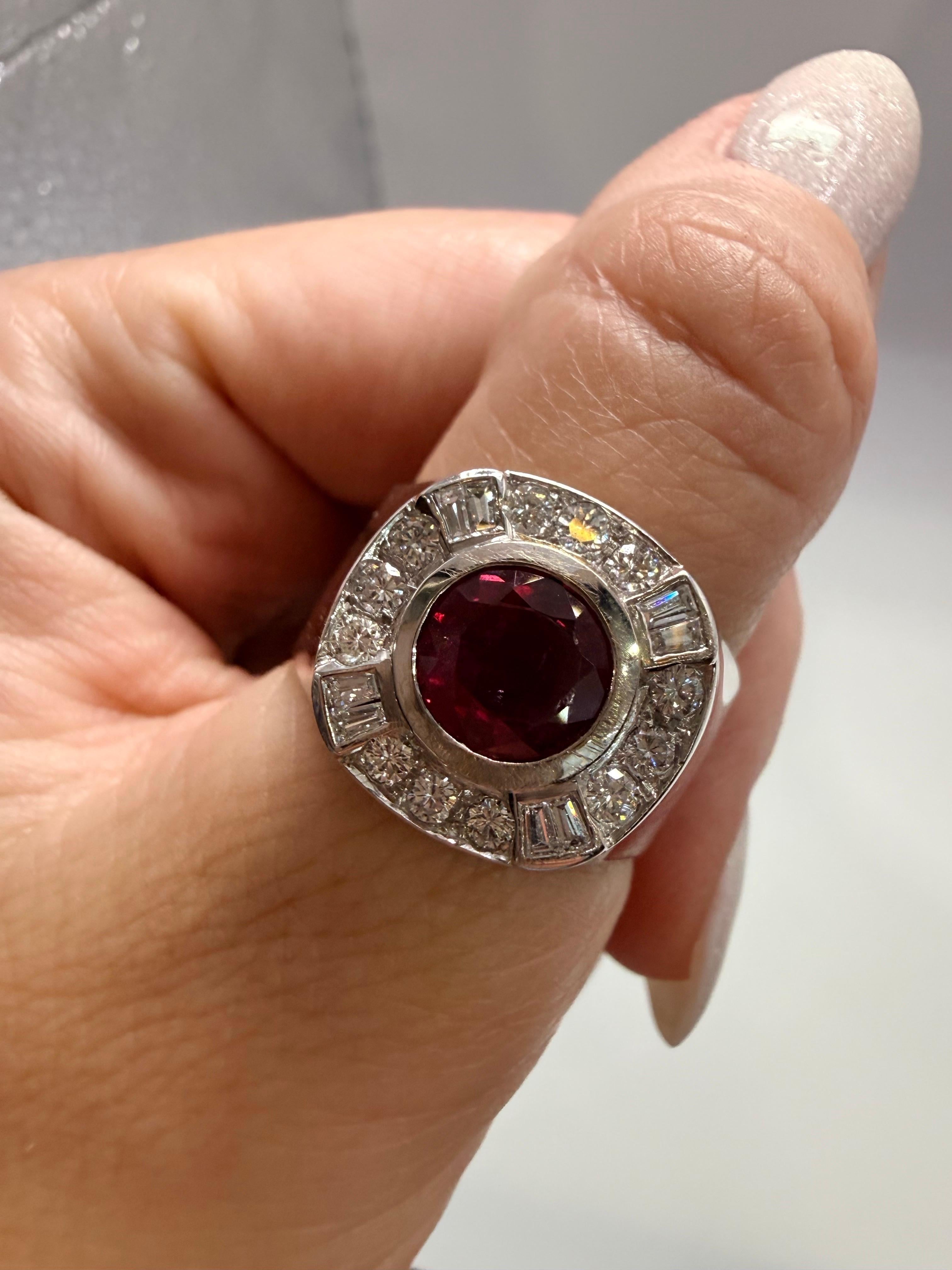 Anello con diamante e rubino da 2,20 carati Anello cocktail unisex in oro 18Kt in vendita 3