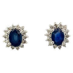 2,20CT Peso total  Pendientes de clip de zafiro y diamante en oro blanco de 14 quilates
