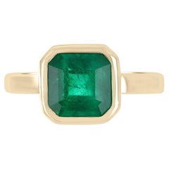 2.20cts Asscher Cut Bezel Set Emerald Solitaire Ring 14K, Emerald Ring 14K