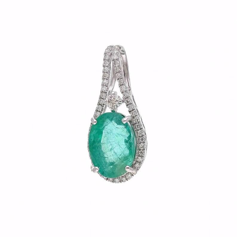 2.20Cts. Natural Emerald Diamond Pendant 18k White Gold Natural Diamond 1