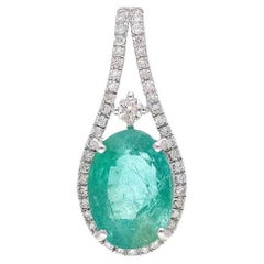 2.20Cts. Natural Emerald Diamond Pendant 18k White Gold Natural Diamond