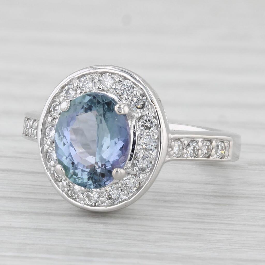 2.20ctw Oval Tanzanite Diamond Halo Ring 14k White Gold Engagement Size 4.75 HKD en vente 1