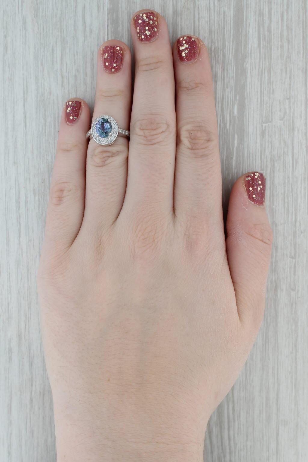 2.20ctw Oval Tanzanite Diamond Halo Ring 14k White Gold Engagement Size 4.75 HKD en vente 4