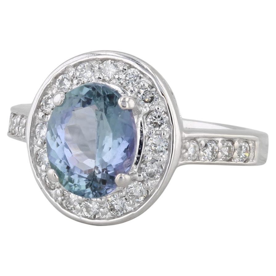 2.20ctw Oval Tanzanite Diamond Halo Ring 14k White Gold Engagement Size 4.75 HKD en vente