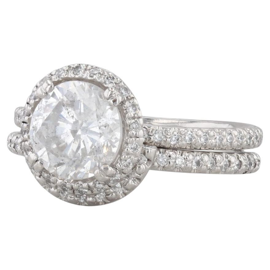 2.20ctw Round Diamond Halo Engagement Ring Wedding Band Bridal Platinum EGL