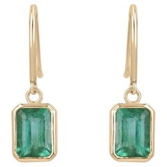 2.20tcw 14K Classic Emerald Cut Emerald Bezel Set Gold Dangle Earrings
