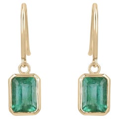 2.20tcw 14K Classic Emerald Cut Emerald Bezel Set Gold Dangle Earrings