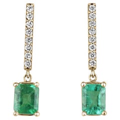 2.20tcw 14K Natural Emerald Diamond Bar Dangle Earrings Prong Set Pave Gold 585
