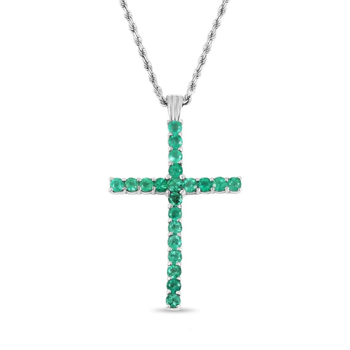 2.20tcw Men's Gold Emerald Religious Cross Pendant 14K Natural Emerald Cross