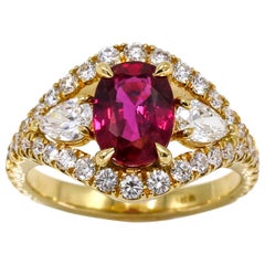 2.21 Carat AGL Certified 18 Karat Yellow Gold Ruby Diamond Ring