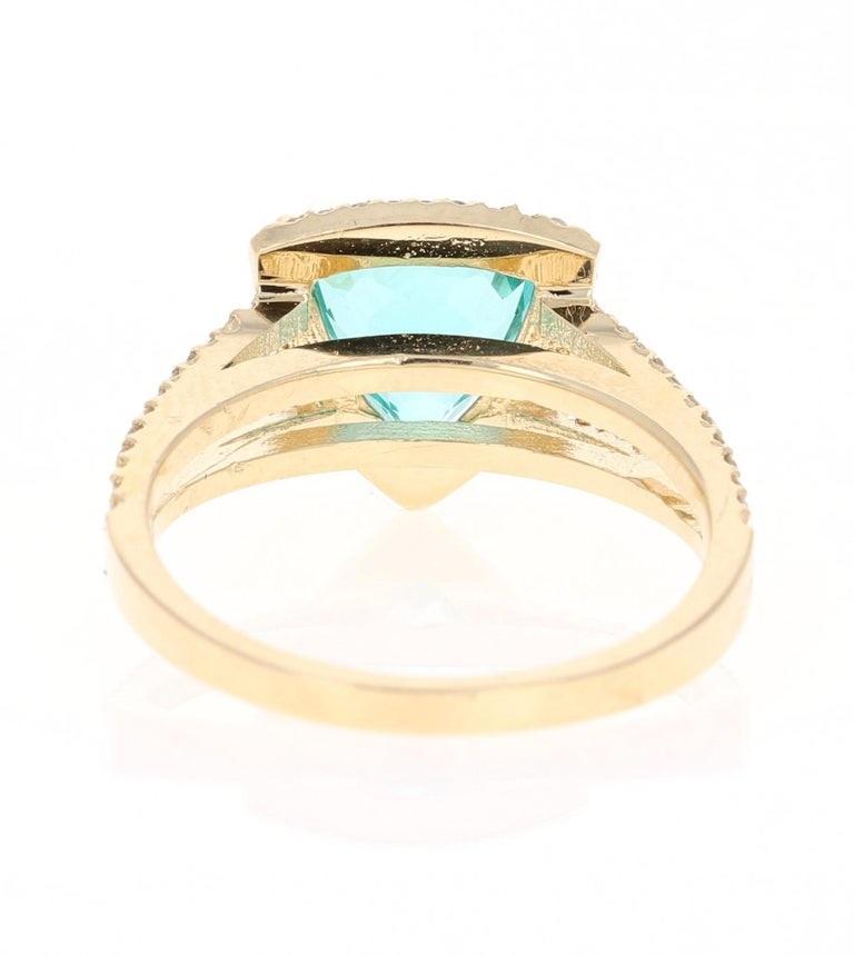 Trillion Cut 2.21 Carat Apatite Diamond 14 Karat Yellow Gold Cocktail Ring For Sale