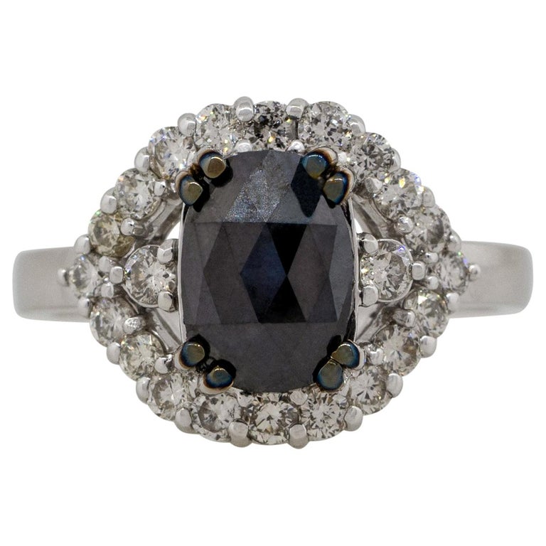 Bague Halo En Or 18 Carats Et Diamants Bleus - Taille UK 3.5, Occasion En Très Bon état Vintage, Marque Milly's Marvels