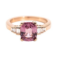 2.21 Carat Cushion Cut Bright Pink Spinel and Diamond 18 Carat Rose Gold Ring